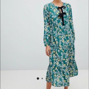 Vila floral bow detail midi dress